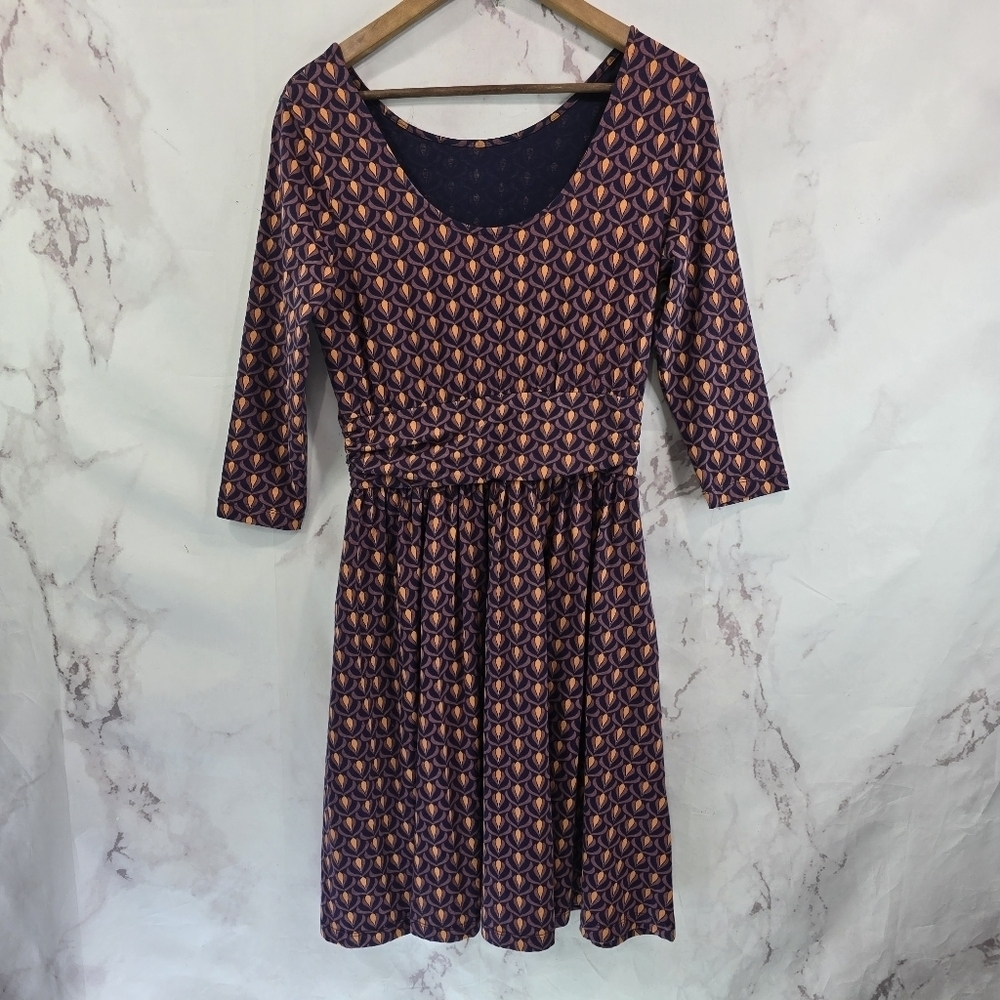 Mata Traders Dress Womens Medium Pattern Half Sleeve Organic Novela Plum Bloom - Picture 6 of 12